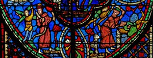 Vitrail w3 représentant Abraham sur le point de sacrifier Isaac