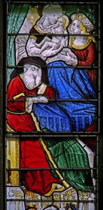 Fenêtre w3 représentant une scène de la vie de la Vierge Marie - sa naissance; Joachim dort - French School