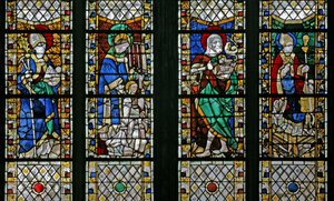Fenêtre w47 représentant Saint Éloi, Saint Laurent, Saint Jean-Baptiste et Saint Nicolas - French School
