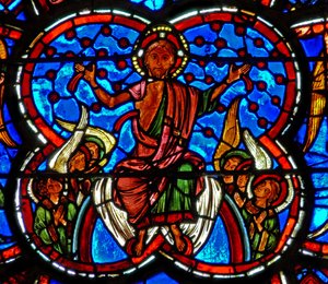Fenêtre w4 représentant le Christ au Jugement Dernier - French School