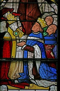 Fenêtre w4 représentant le Pape Paul II et le Roi Louis XI - French School