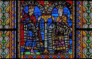 Fenêtre w5 représentant Salomon et la Reine de Saba - French School