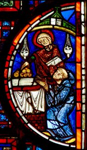 Fenêtre w5 représentant le miracle des moines et le grenier - French School