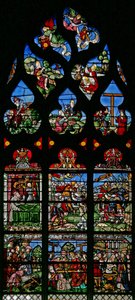 Fenêtre w8 représentant Sainte Hélène, Constantin et le Triomphe de la Croix - French School