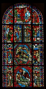 Fenêtre wXX représentant une fenêtre composite concernant les reliques de Saint Gervais et Saint Protais et le Martyre de leurs parents Saint Vital et Valérie - French School