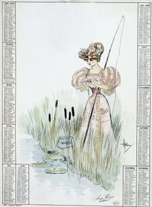 Femme pêchant à la ligne - dessin de Guillaume - French School