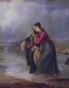 Femme portant un soldat blessé pendant les guerres napoléoniennes - French School