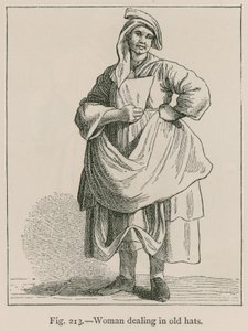 Femme vendant des vieux chapeaux - French School