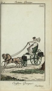 Femme avec une coiffure grecque conduisant une calèche à Longchamp - French School