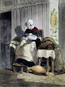Femme ouvrant des huîtres, gravure de la série Femmes de Paris, France