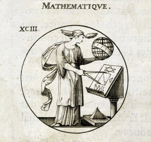 Femme avec compas et globe, personnification des mathématiques - French School