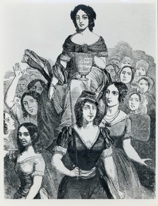 Femmes portant Jeanne Deroin en triomphe, des Femmes Célèbres, volume I, Paris, Mazenod, 1848
