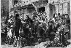 Femmes et enfants chantant des hymnes à la porte des débits de liqueurs de Chicago aux États-Unis