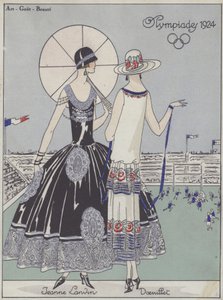La mode féminine aux Jeux Olympiques de 1924 par les stylistes Jeanne Lanvin et Georges Doeuillet (lithographie couleur)
