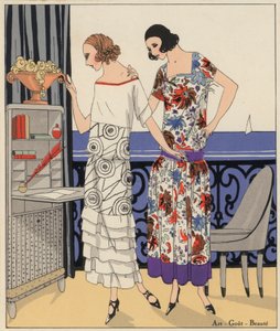 Mode féminine des années 1920 par les couturiers Philippe et Gaston et Martial et Armand. (lithographie couleur)