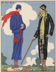 Vêtements de golf pour femmes des années 1920 par les créateurs Martial et Armand, et Christoph Drecoll. (lithographie couleur)