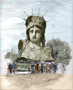 Exposition universelle de 1878 à Paris : la tête de la Statue de la Liberté par Frédéric Auguste Bartholdi (1834-1904). Gravure par Edgard Morin dans "Le Monde Illustré" n°1111 du 13 juillet 1878 - French School