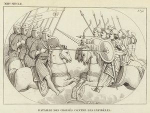 XIIIe Siècle, Bataille des Croisés Contre les Infidèles (gravure) - French School