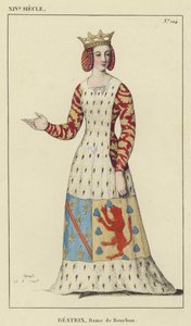 XIVe siècle, Béatrix, Dame de Bourbon (gravure en couleur) - French School