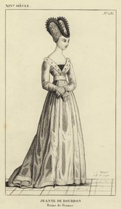 XIV Siècle, Jeanne de Bourbon, Reine de France (gravure) - French School