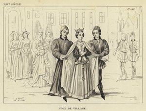 XIV Siècle, Noce de Village (gravure) - French School