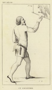 XIVe Siècle, Un Fauconnier (gravure) - French School