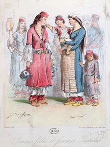 Jeunes filles et femmes tartares, 1837 (gravure en couleur) - French School