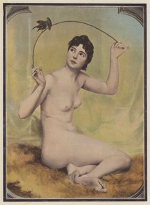 Jeune femme nue avec des oiseaux - French School