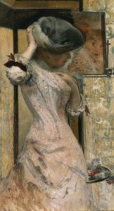 Jeune femme devant le miroir, vers 1879-83 (huile sur toile) - French School
