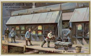 Fabrication de zinc. Réduction du minerai en lingots - French School