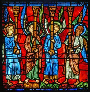 Anges soutenant le trône de la Vierge Marie - French School