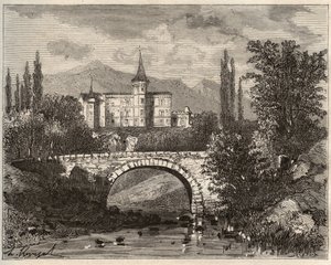 Château de la Rochelambert dans la vallée de la Borne Haute-Loire (43) - gravure dans "La France illustrée : géographie, histoire, administration statistique" par V.A. Malt-Brown. 1884