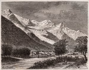 La vallée de Chamonix et le Mont Blanc - gravure dans "La France illustrée: géographie, histoire, administration statistique" par V.A. Malte-Brun. 1884