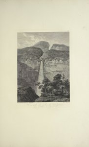 Chutes du Rio de Vinagre, près du volcan de Purace, dessiné par Koch, gravé par Arnold, illustration de 