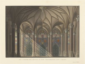 Décor avec la chambre du roi pour la tragédie 