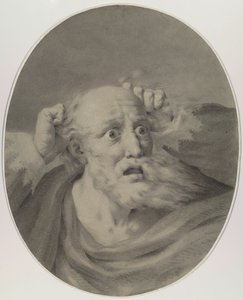 Vieil homme avec barbe, ébouriffant ses cheveux