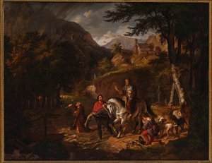 La légende des Habsbourg : le comte Rudolf aide un prêtre à traverser un torrent - Friedrich Wilhelm Müller