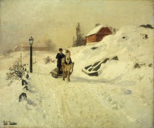 Un traîneau tiré par des chevaux dans un paysage d