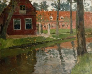 De Vollendam, maison rouge, eau