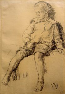 Garçon assis avec jambes nues - Fritz von Uhde