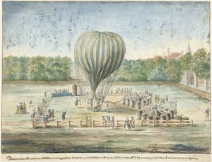 Le Lancement du ballon de Blanchard à La Haye en 1785 - G. Carbentus (signed by artist)