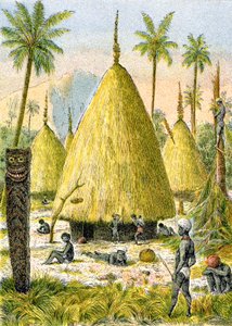 Village canaque en Nouvelle-Calédonie, vers 1900-1910 (illustration) - G. Dascher