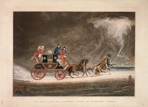 La diligence dans un orage sur Newmarket Heath, Suffolk, 1827 - G Reeves