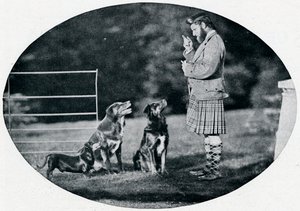 Mr. Francis Clark, le valet de la reine, avec trois de ses chiens préférés - G. W. Wilson and Company