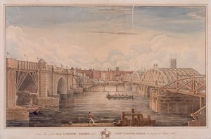 Pont de Londres ancien et nouveau, Londres, 1827 - G Yates