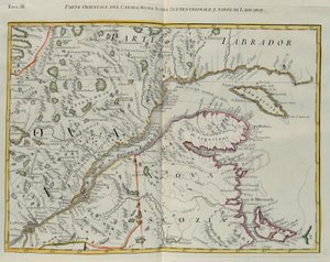 Partie orientale du Canada, nord de la Nouvelle-Écosse et partie du Labrador, gravure de G. Zuliani tirée du Tome I du "Nouvel Atlas" publié à Venise en 1778 par Antonio Zatta, Collection Privée - G. Zuliani