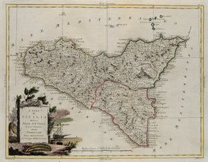 Île de Sicile, divisée en ses vallées, gravure de G. Zuliani tirée du Tome II du Nouvel Atlas publié à Venise en 1782 par Antonio Zatta, Collection Privée - G. Zuliani