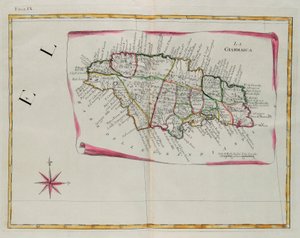Jamaïque, gravure de G. Zuliani tirée du Tome I du "Nouvel Atlas" publié à Venise en 1778 par Antonio Zatta, Collection privée