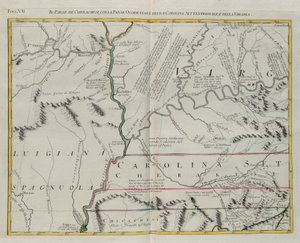 Terre des Cherokees avec la partie occidentale de la Caroline du Nord et de la Virginie, gravure de G. Zuliani tirée du Tome I du "Nouvel Atlas" publié à Venise en 1778 par Antonio Zatta, Collection Privée