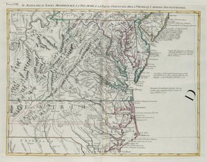 Maryland, sud du New Jersey, Delaware et partie orientale de la Virginie et de la Caroline du Nord, gravure de G. Zuliani tirée du Tome I du "Nouvel Atlas" publié à Venise en 1778 par Antonio Zatta, Collection privée - G. Zuliani